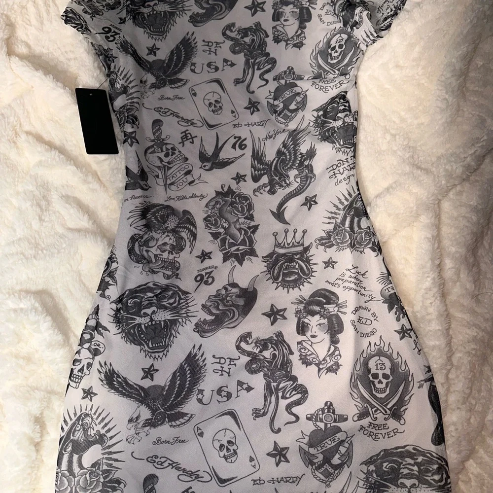 Ed Hardy Black and White Graphic Mini Dress - Picture 6 of 7